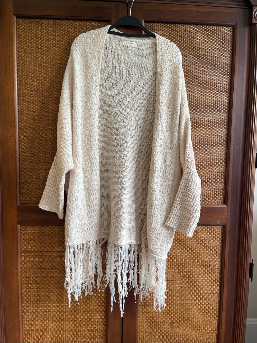 Umgee Cream Open-Front Fringe Knit Cardigan
